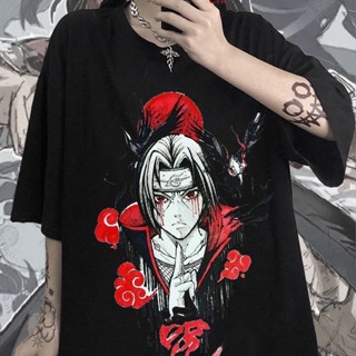 เสื้อยืดแขนสั้นNaruto Sasuke อะนิเมะญี่ปุ่น เสื้อยืดแขนสั้นลายการ์ตูน เสื้อโอเวอร์ไซส์ผู้ชายและผู้หญิงS-5XL