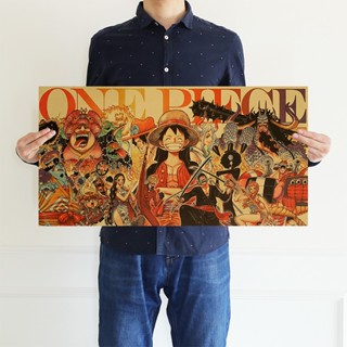 [K034] โปสเตอร์กระดาษคราฟท์ ลายตัวละคร One Piece สไตล์เรโทร สําหรับตกแต่งคาเฟ่