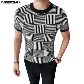 Incerun เสื้อยืด คอกลม แขนสั้น สีดํา และสีขาว สําหรับผู้ชาย