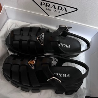 Prada2023 รองเท้าแตะ พื้นหนา สไตล์โรมันย้อนยุค สําหรับผู้หญิง