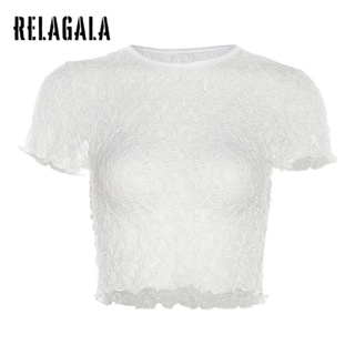 Relagala เสื้อยืด คอกลม แขนสั้น สีพื้น ทรงสลิมฟิต แฟชั่นสําหรับผู้หญิง 2023