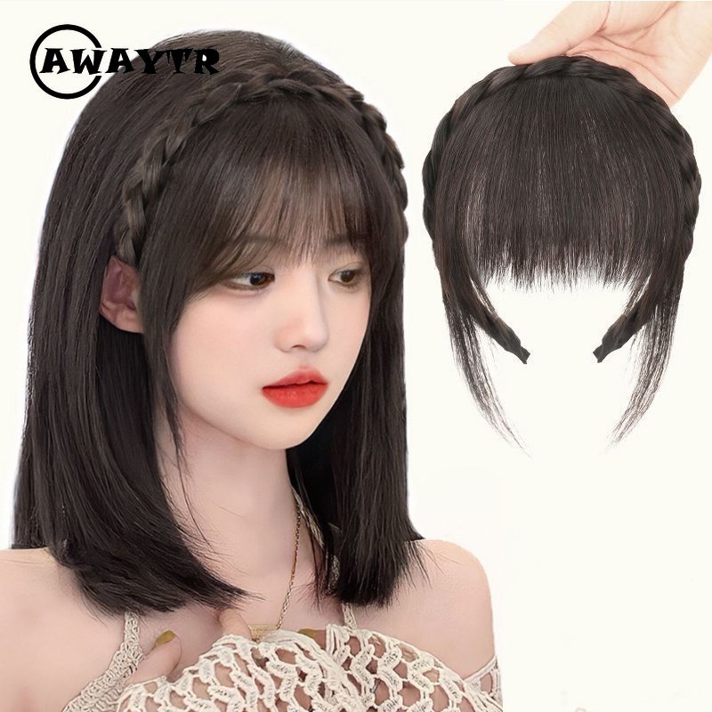 Awaytr ใหม่ แฟชั่น วิกผม สําหรับผู้หญิง ก้างปลา ถักเปียจําลอง แอร์หน้าม้า ห่วงผม หน้าม้าที่มองไม่เห็น ธรรมชาติ ที่คาดผม เครื่องประดับผม