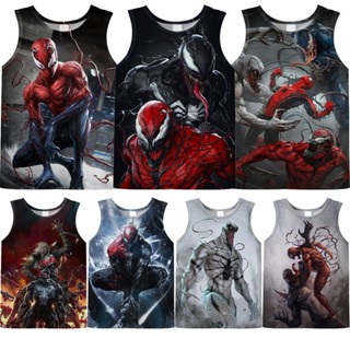 ใหม่ เสื้อยืดแขนกุด พิมพ์ลาย Marvel Venom Spiderman 3D แฟชั่น สําหรับเด็กผู้ชาย (3-13 ปี)