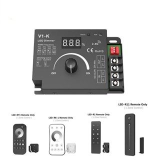 Dc12-24v 1 ช่อง ลูกบิด ควบคุมแรงดันคงที่ หรี่แสงได้ 20A V1-K+RF 2.4G รีโมตคอนโทรลไร้สาย สําหรับแถบไฟ LED สีเดียว