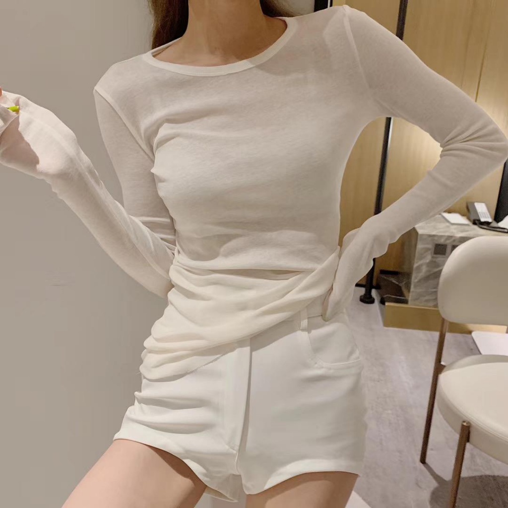 เสื้อยืดแขนยาว ผ้าเรยอน แบบบาง ทรงหลวม ป้องกันรังสีอัลตราไวโอเลต แฟชั่นฤดูร้อน สไตล์เกาหลี สําหรับผู้หญิง