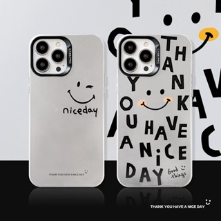 เคสโทรศัพท์มือถือ ชุบไฟฟ้า ลายหน้ายิ้ม Nice Day สําหรับ iPhone 11 14 13 12 Pro Max