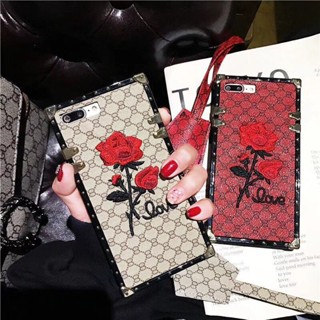 For iPhone 14 Plus 14 Pro MAX Rose Flower Embroidery Square Phone Case