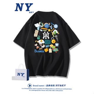 เสื้อยืดแขนสั้น ผ้าฝ้าย ทรงหลวม พิมพ์ลาย NY สไตล์ฮ่องกง ฮาราจูกุ แฟชั่นฤดูใบไม้ผลิ และฤดูร้อน สําหรับผู้หญิง 2023