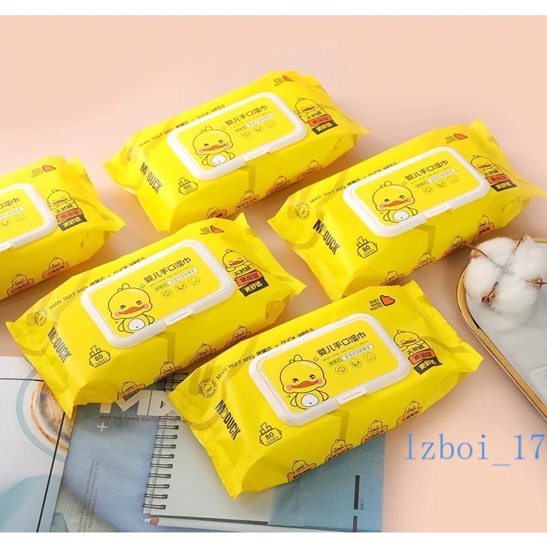 พร้อมส่ง พร้อมส่งทิชชู่เปียกน้องเป็ดการ์ตูน ทิชชู่ทำความสะอาด ทิชชู่เปียก 1แพ็ึคมี80แผ่น