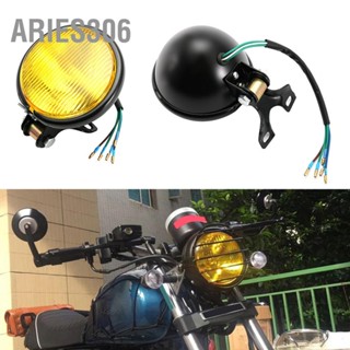 Aries306 Universal Retro Black Shell สีเหลืองเลนส์ไฟหน้ารถจักรยานยนต์ด้านหน้าไฟหน้าหลอดไฟ