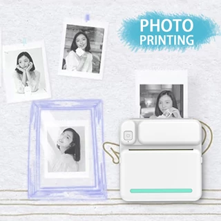 เครื่องปริ้นพกพา ด้วยกระดาษพิมพ์ 5 ม้วน พิมพ์รูปภาพ, รหัส QR, การทำอัลบัม, ฉลากจัดเก็บ, บันทึกช่วยจำ