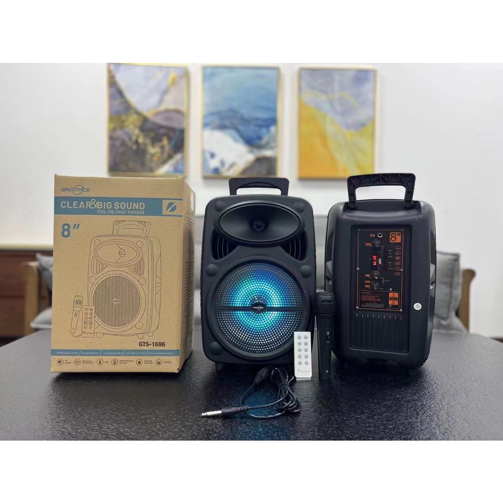 ลำโพงบลูทูธรุ่นGTS-1696ดอกลำโพง8นิ้วแถมฟรีไมค์สาย สายชาร์จ รีโมท เสียงดีปรับเบสได