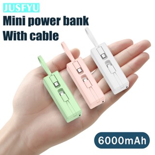 พาวเวอร์แบงค์ 6000mAh แบบพกพา 2in1 ชาร์จเร็ว แบตเตอรี่เสริม สายเคเบิล TYPE-C ในตัว สําหรับ iPhone 14 13 Samsung Xiaomi