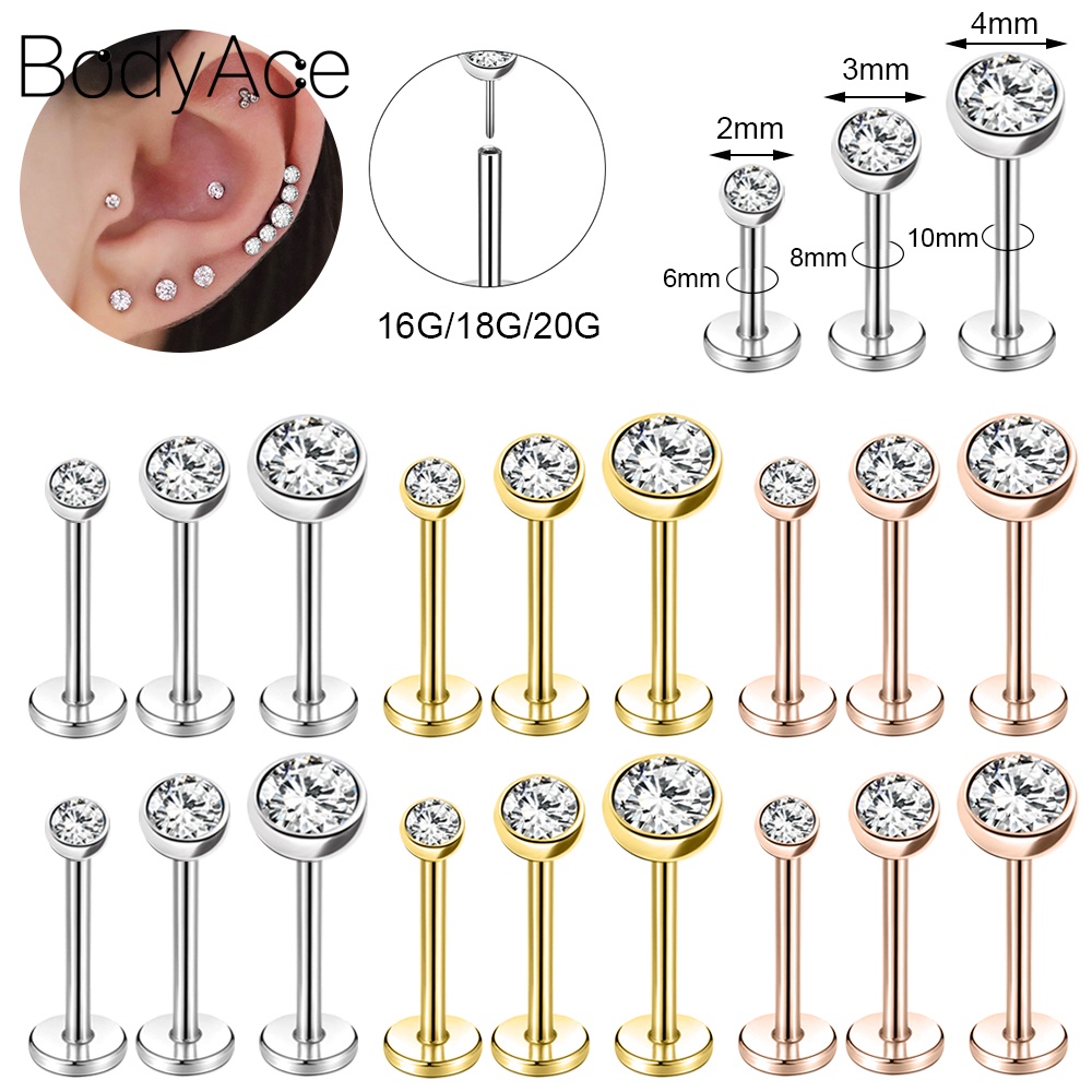 Bodyace 5 ชิ้น / ล็อต 2/3/4/5/6 มม. สเตนเลส ลิป ลาเบรต เจาะ คริสตัลบอล Monroe ลิป สตั๊ด กระดูกอ่อน ต่างหู