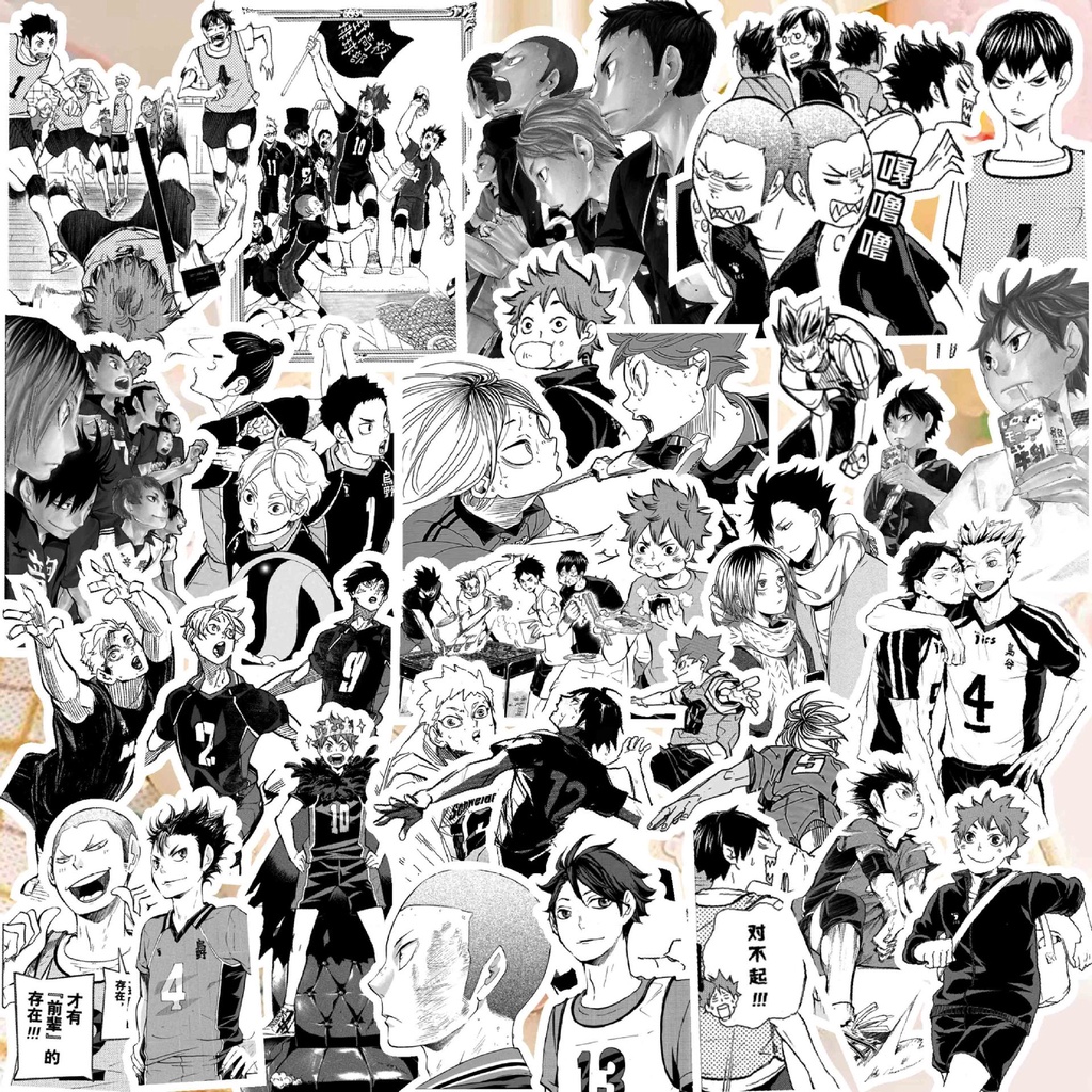 65Pcs/Set ❉ Haikyuu!! . Classical Black & White Series 02 Stickers ❉ Fashion DIY Decals Doodle Stickers