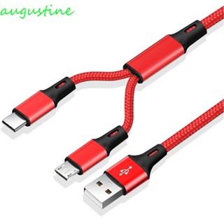 AUGUSTINE สายชาร์จ สายเคเบิลพกพา ไนล่อนถัก ตัว Y 1.25 เมตร Micro USB Type C แบบชาร์จเร็ว 2 in 1