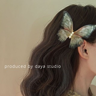 Summer Super Immortal Double Layer Tulle Butterfly Hair Clip Vintage Advanced Design Temperament Bang Edge Clip Butterfly Hair Clip