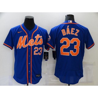 พร้อมส่ง เสื้อกีฬาเบสบอล Mlb New York Mets 23 Javier Báez สีฟ้า สีขาว สีดํา 2022