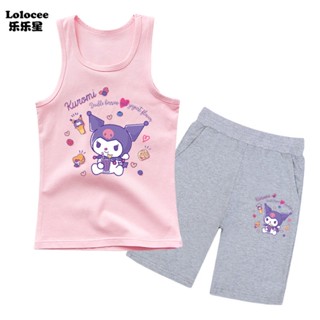 SANRIO เสื้อกล้าม ผ้าฝ้าย ลายการ์ตูนคุโรมิ และกางเกงขาสั้น 100-160 ซม. แฟชั่นฤดูร้อน สําหรับเด็ก 2 ชิ้น