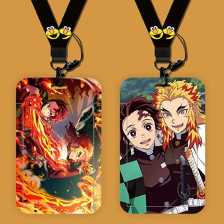 กระเป๋าใส่บัตรประจําตัวประชาชน ลายการ์ตูนอนิเมะ Demon Slayer Rengoku Kyoujurou พร้อมสายคล้องคอ สําหรับโทรศัพท์มือถือ พวงกุญแจ สายคล้องกล้อง รถไฟใต้ดิน บัตรนักเรียน บัตรประจําตัวประชาชน