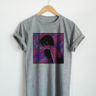 เสื้อยืดสกรีนลาย การ์ตูน อนิเมะ อารมณ์เศร้าๆ