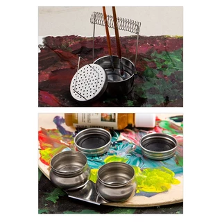 Art Painting Palette ปากกา-ซักผ้าถังสแตนเลสปิดผนึกแบบพกพาอุปกรณ์แห้งผู้ถือปากกา Sketch Oil Draw Art Supplie