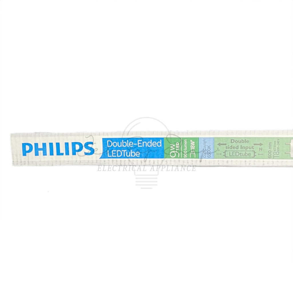 อุปกรณ์หลอดไฟ หลอดนีออนฟลูออเรสเซนต์ LED T8 9W แสงขาว Daylight ยี่ห้อ Philips รุ่น Double-Ended (เฉพ