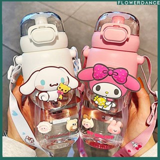 Kawaii Sanrio อุปกรณ์เสริมการ์ตูนกีฬาขวดน้ำ My Melody น่ารักความงาม Leakproof Bpa ฟรีแบบพกพา Tumbler Straw ขวดพลาสติกสำหรับเด็กดอกไม้