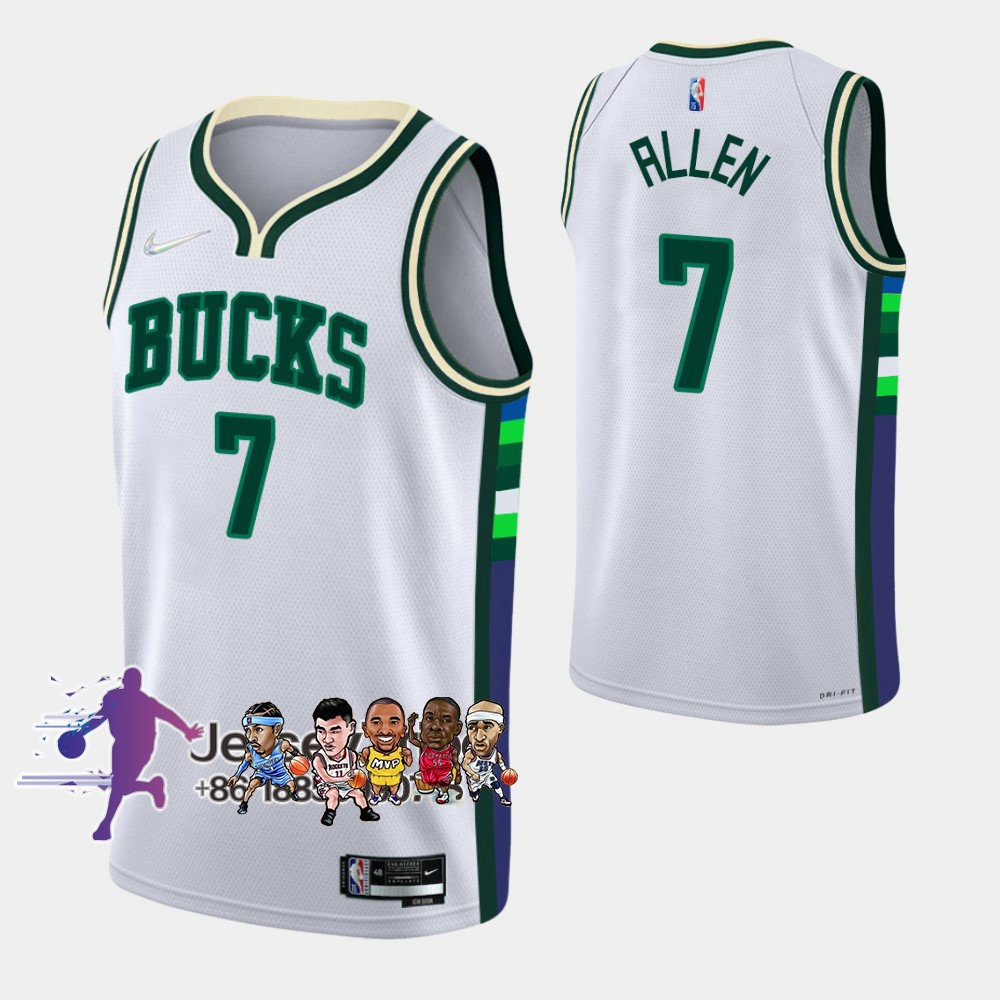 2021-22 Milwaukee Bucks กางเกงบาสเก็ตบอล NBA สําหรับผู้ชาย 7 เสื้อ Allen สีขาว Cinemason 395434