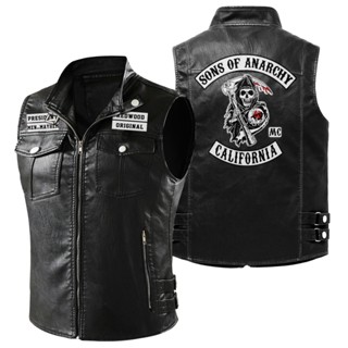 Sons of Anarchy เสื้อแจ็กเก็ตหนัง มีซิป ลายโลโก้รถยนต์ พลัสไซซ์ แฟชั่นสําหรับผู้ชาย 2023