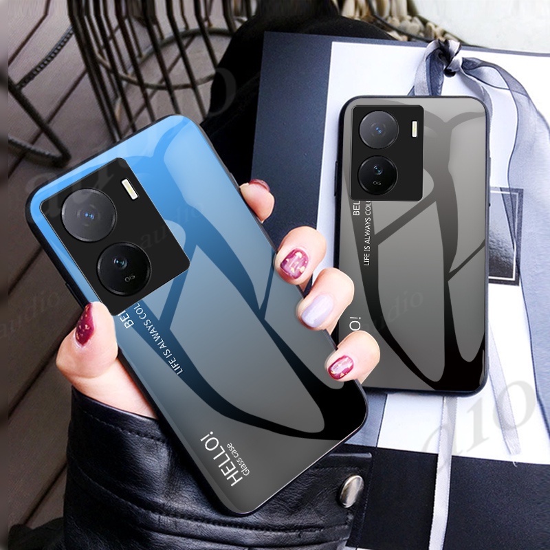 เคสกระจกนิรภัยแข็ง สําหรับ Vivo iQOO Z7/Z7X 5G กันกระแทก ไล่โทนสี