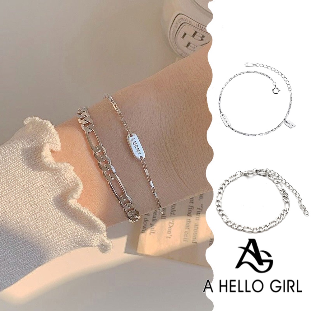 A HELLO GIRL สร้อยข้อมือเงิน เกรด S925 จี้รูป แบบเรียบง่าย สไตล์เกาหลี เครื่องประดับ สําหรับผู้หญิง