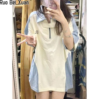 Ruo Bei Xuan ผู้หญิงใหม่หลวมสบาย ๆ ไหล่เสื้อโปโลเสื้อยืดแขนสั้น