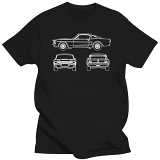 ใหม่ล่าสุด เสื้อยืดแขนสั้น พิมพ์ลายรถยนต์อเมริกัน Mustang Fastback 65 สีฟ้า สําหรับผู้ชาย