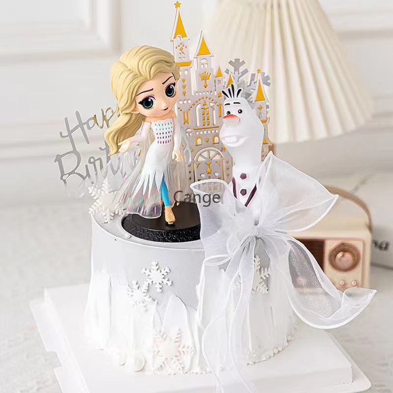 น้ําแข็งและหิมะแฟนตาซี 4th Generation Princess Elsa เค้กตกแต่งตกแต่งอะคริลิค Super Large Gold Castle Snowball Snowball Snowflake วันเกิดอุปกรณ์ตกแต่งเบเกอรี่ Pr