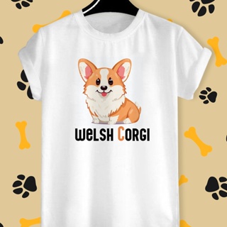 เสื้อยืดสกรีนลาย น้องหมา คอร์กี้ (Welsh Corgi) ผ้า TK ใส่สบาย สีสันสดใส ใส่สบาย ไม่ยืดไม่ย้วย