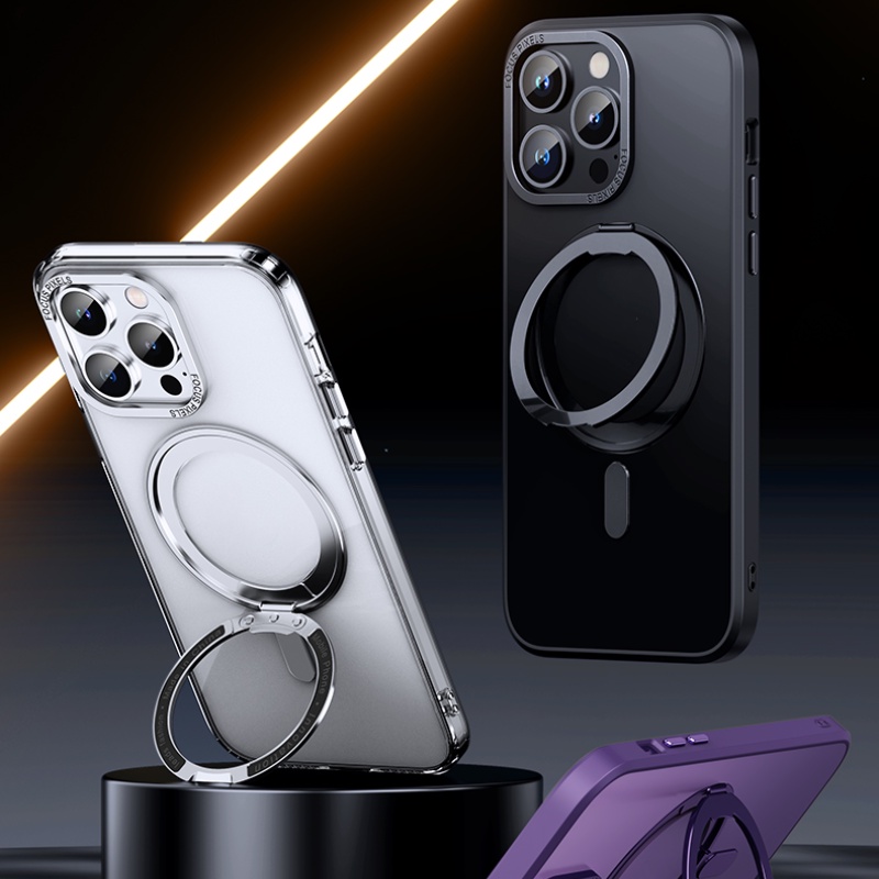 360องศาหมุนที่มองไม่เห็นวงเล็บเคสโทรศัพท์สําหรับiphone 15 14 13 12 11 Pro Max 14 Plusกรณีแม่เหล็กไร้สายชาร์จเคสโทรศัพท์ผิวMatte PC Hardฝาครอบป้องกัน
