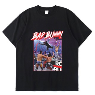 มีความสุข ใหม่ เสื้อยืดลําลอง ผ้าฝ้าย 100% แขนสั้น พิมพ์ลายกระต่าย Rapper Bad Bunny ทรงหลวม สไตล์ฮิปฮอป เหมาะกับฤดูร้อน