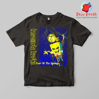 เสื้อยืด พิมพ์ลาย IRON MAIDEN SPONGEBOP พรีเมี่ยม สําหรับเด็กผู้ชาย และผู้หญิง อายุ 1-9 ปี