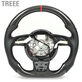 Treee Car Carbon Fiber Steering Wheel  Heated Function Perforated Leather Racing Steering Wheel Epoxy Coating Red Stitching  for A6 S6 C7