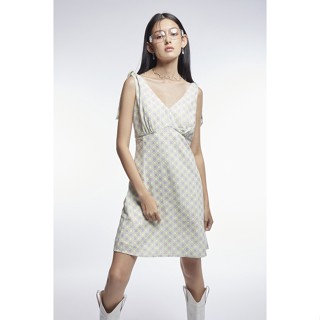 ESP เดรสสั้นแขนกุดลายเรโทร ผู้หญิง สีน้ำเงินเข้ม | Sleeveless Retro Print Dress | 5980