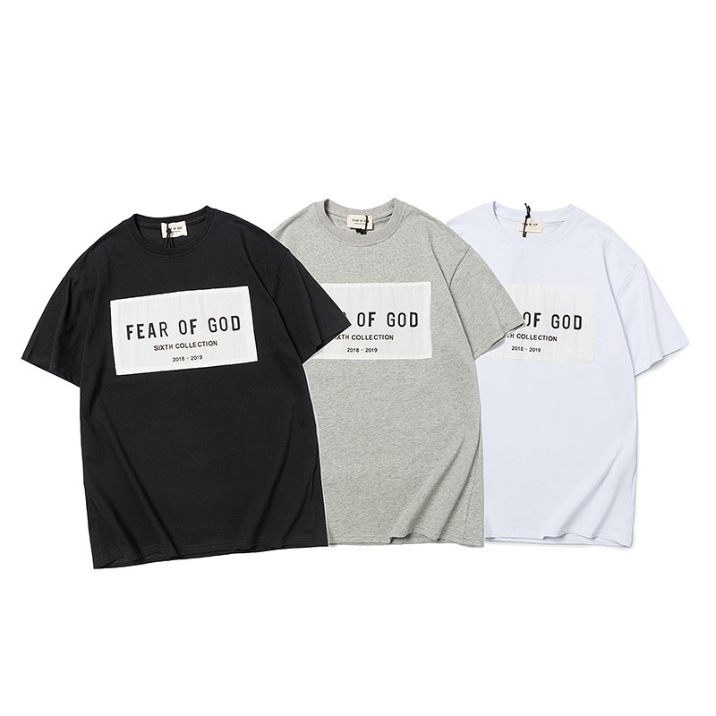 ชุด1  FOG ปะพิมพ์เสื้อยืด high street FEAR OF GOD ฝ้ายคู่เสื้อยืดแขนสั้น