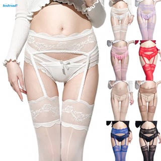 【HODRD】Women Lace Thigh High Stockings with Garter Belt Oil Shiny Sexy Stocking Set【Fashion】