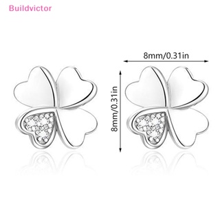 Buildvictor ต่างหูสตั๊ด ชุบเงิน รูปใบโคลเวอร์สี่แฉก ประดับเพทาย เรียบง่าย เครื่องประดับ สําหรับผู้หญิง 1 คู่