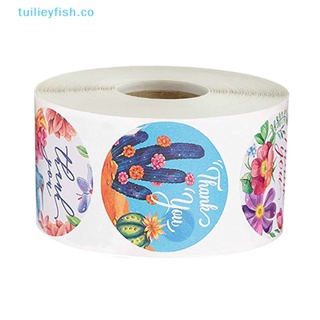 Tuilieyfish ใหม่ สติกเกอร์ฉลาก Thank You ลายดอกไม้ สําหรับติดตกแต่ง 500 ชิ้น ต่อม้วน