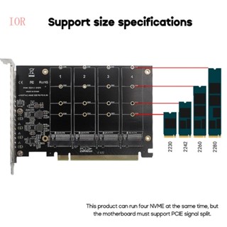 Ior NVME M2 M-KEY SSD RAIDs PCIE X16 บอร์ดอะแดปเตอร์ต่อขยายอาร์เรย์ การ์ดแยก PCIE พร้อมแผ่นฮีทซิงค์อลูมิเนียมทั้งหมด