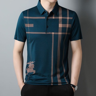 Spot high quality] ice silk POLO shirt mens middle-aged father wears the new summer short-sleeved t-shirt leisure lapel breathable half-sleeved bottomed shirt thin top for boys