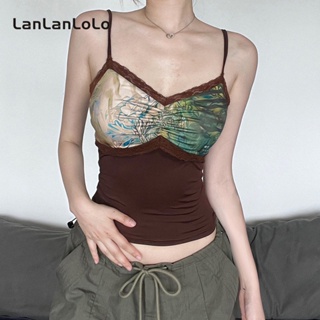 Lanlanlolo เสื้อสายเดี่ยวลําลอง เข้ารูป แต่งลูกไม้ สีพื้น สไตล์วินเทจ สําหรับสตรี 2023