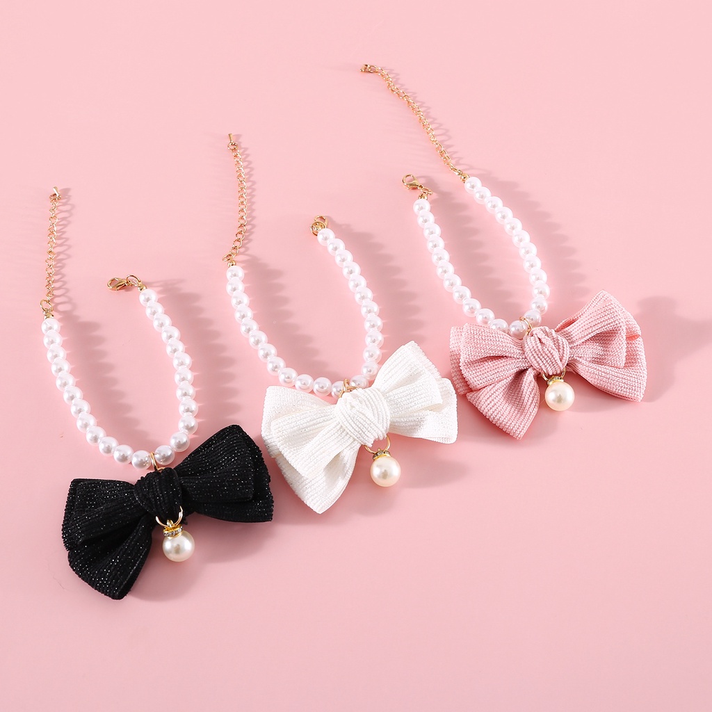 ปลอกคอสัตว์เลี้ยง สร้อยคอโบว์เพชรมุกสไตล์เจ้าหญิงกํามะหยี่ผูกโบว์จี้คอสําหรับแมวและสุนัขลูกสุนัข ราคา ถูกที่สุด ดีลบีเคเค แกลเลอรีภาพที่ 4