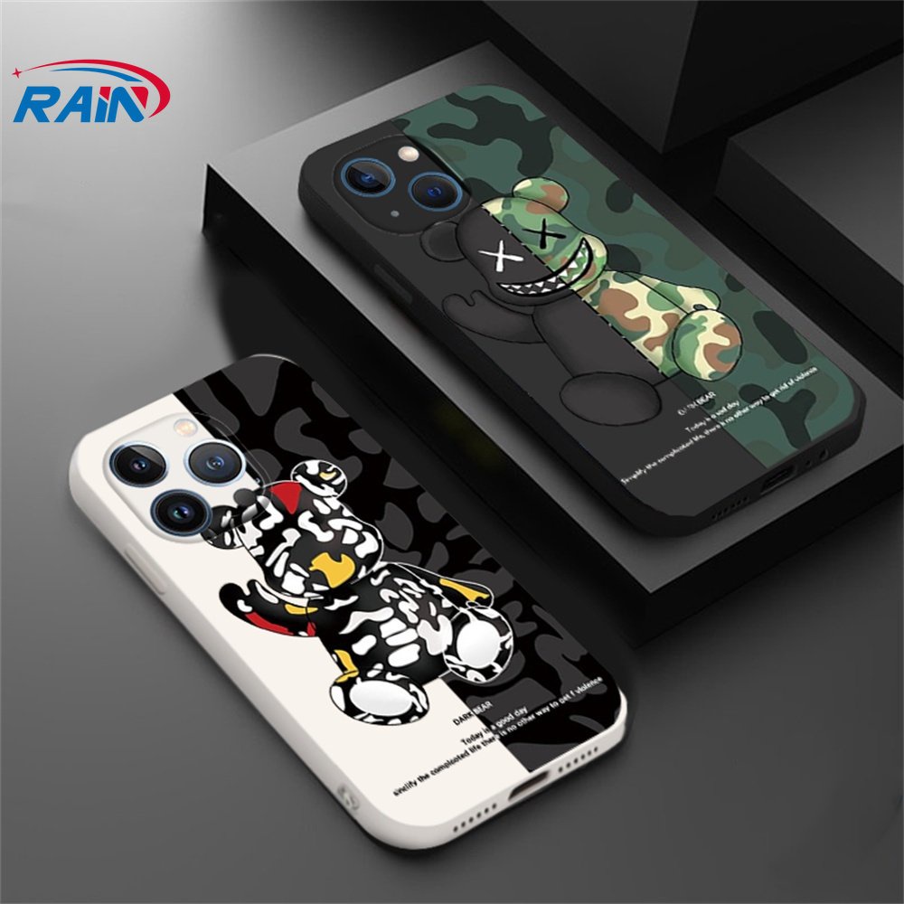 เคสโทรศัพท์มือถือ ซิลิโคนนุ่ม ลายพราง หมีสีเขียว Bearbrick สําหรับ iphone 14 Pro MAX 14Pro 14 Plus 13ProMax 12 12ProMax 11 11Pro 11ProMax X XS MAX XR